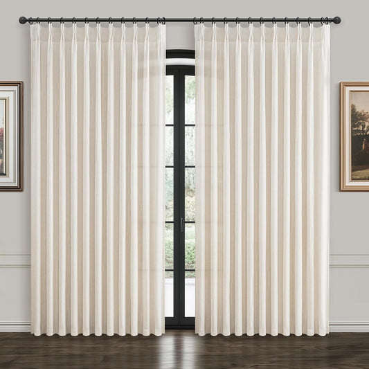 100 Inch Extra Wide Curtains for Large Windows - Cream Sheer Drapes