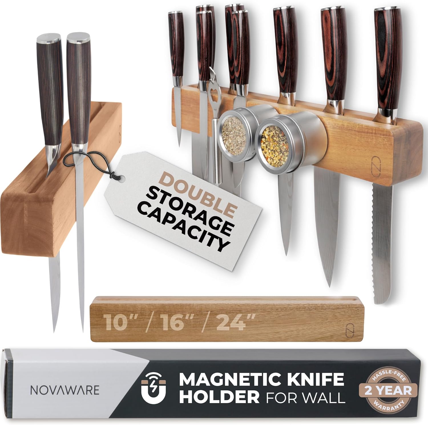Premium 16in Magnetic Knife Holder with 2 Rows for Kitchen Storage