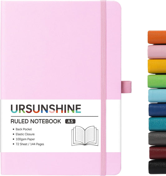 URSUNSHINE Pink Hardcover Journal, Thick Paper, Pen Holder - 5.7 x 8.4