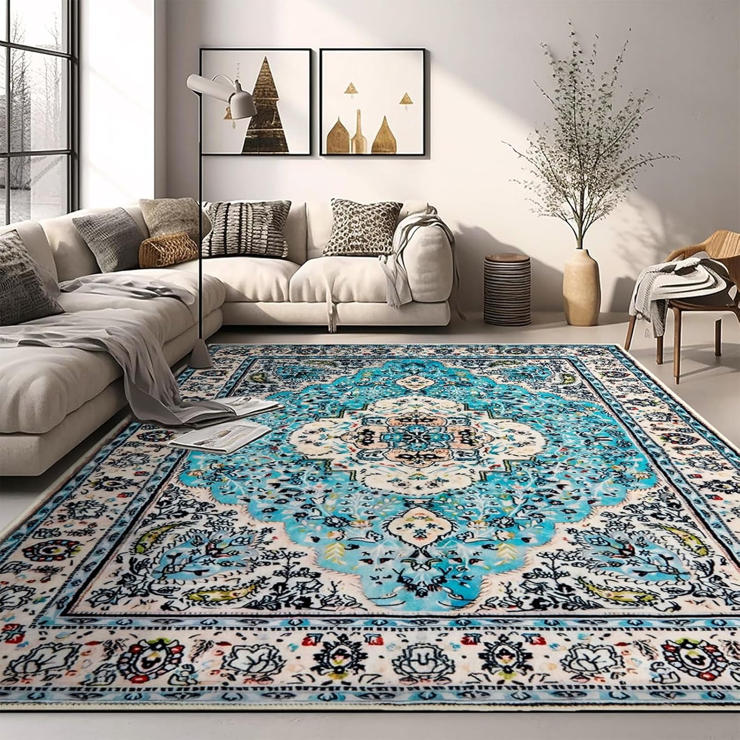 Area Rug 6x9 Washable Vintage Soft Boho Non-Slip Carpet
