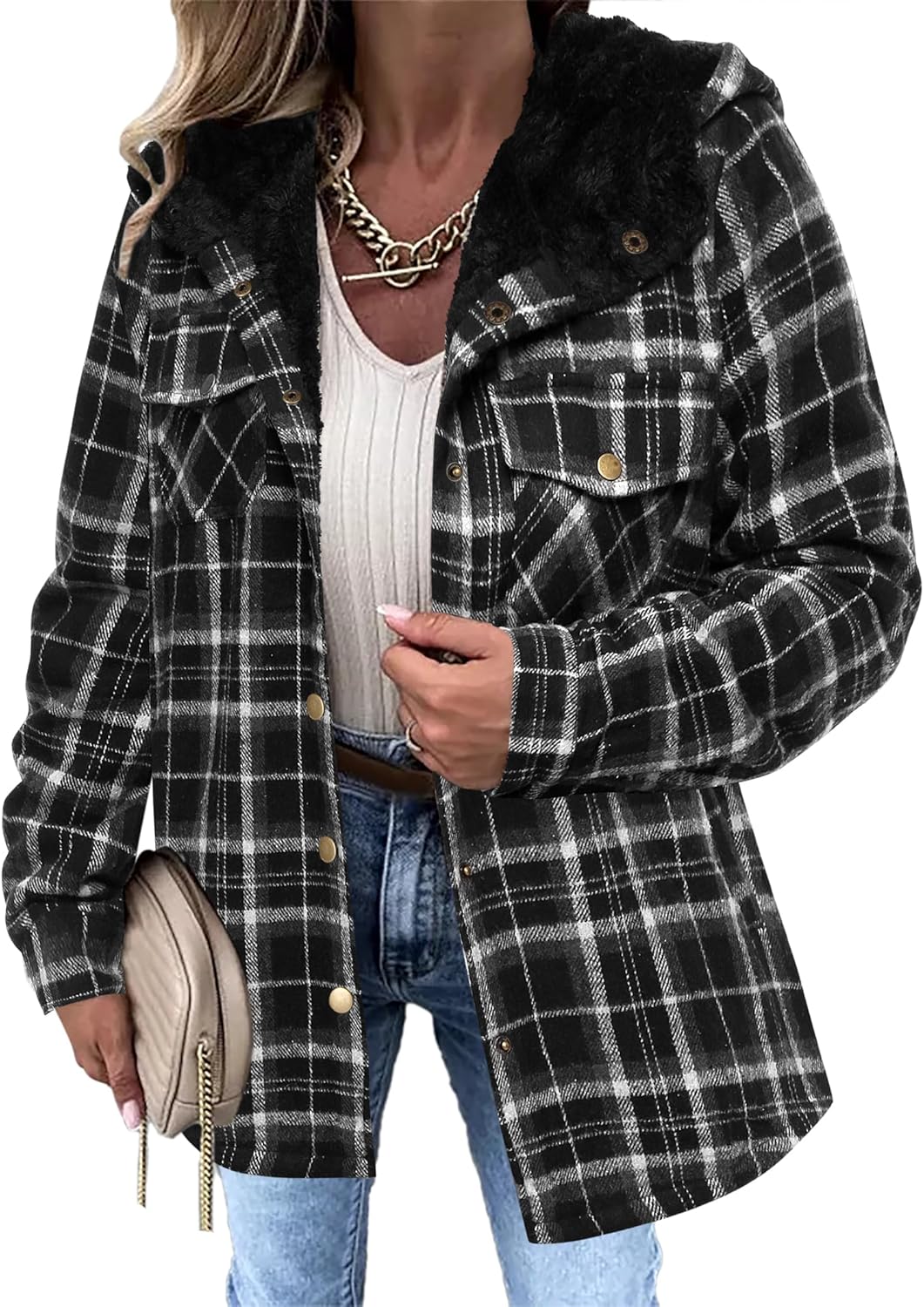 Stylish Womens Plaid Shacket Jacket for Fall and Winter Wear