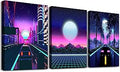 Purple Wall Decor Cool Posters 3-Panel 12x16in Teens - Retro Neon