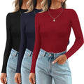 Mock Turtlenecks 3 Pack Long Sleeve Ribbed Tops - Slim Lightweight
