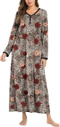 Women's Full Length Henley Nightgown S-4XL - Soft Long Sleeve Sleep