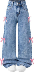 Baggy Jeans for Girls with Side Bow Elastic Waist - Y2K Streetwear