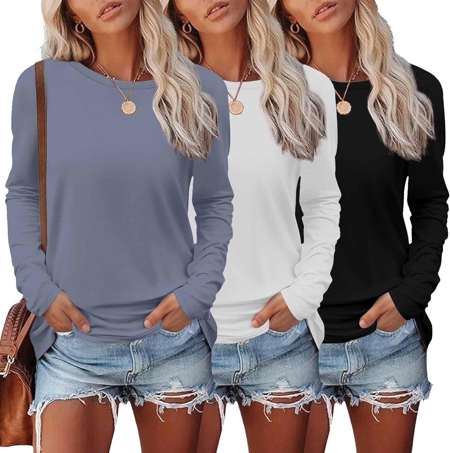 Ekouaer Womens Long Sleeve Shirts 3 Pack for Trendy Style