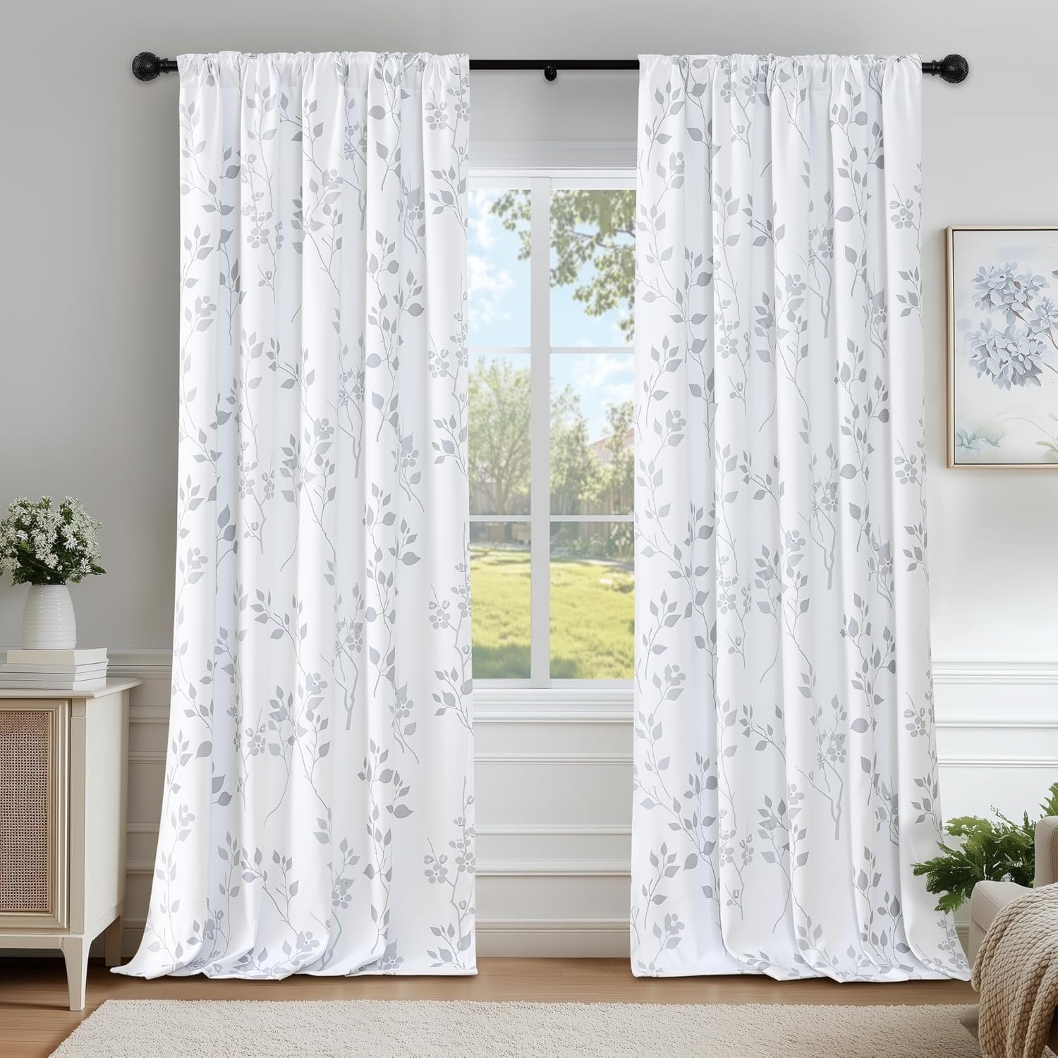 Beauoop Floral 100% Blackout Curtains for Bedroom & Living Room
