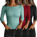 Women's 3 Pack 3/4 Sleeve Ribbed Boat Neck Tops - Lettuce Trim