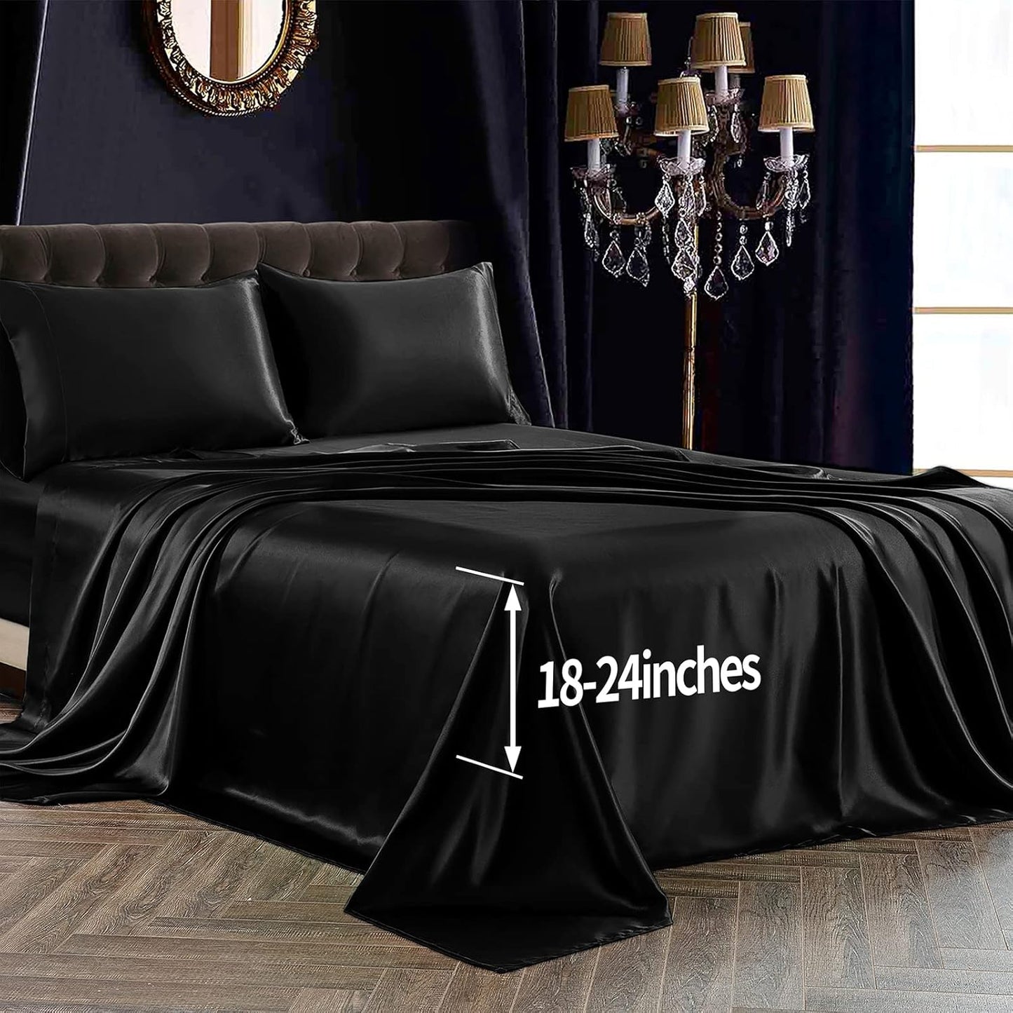 SiinvdaBZX Extra Deep Pocket Satin Sheet Set for Queen Beds