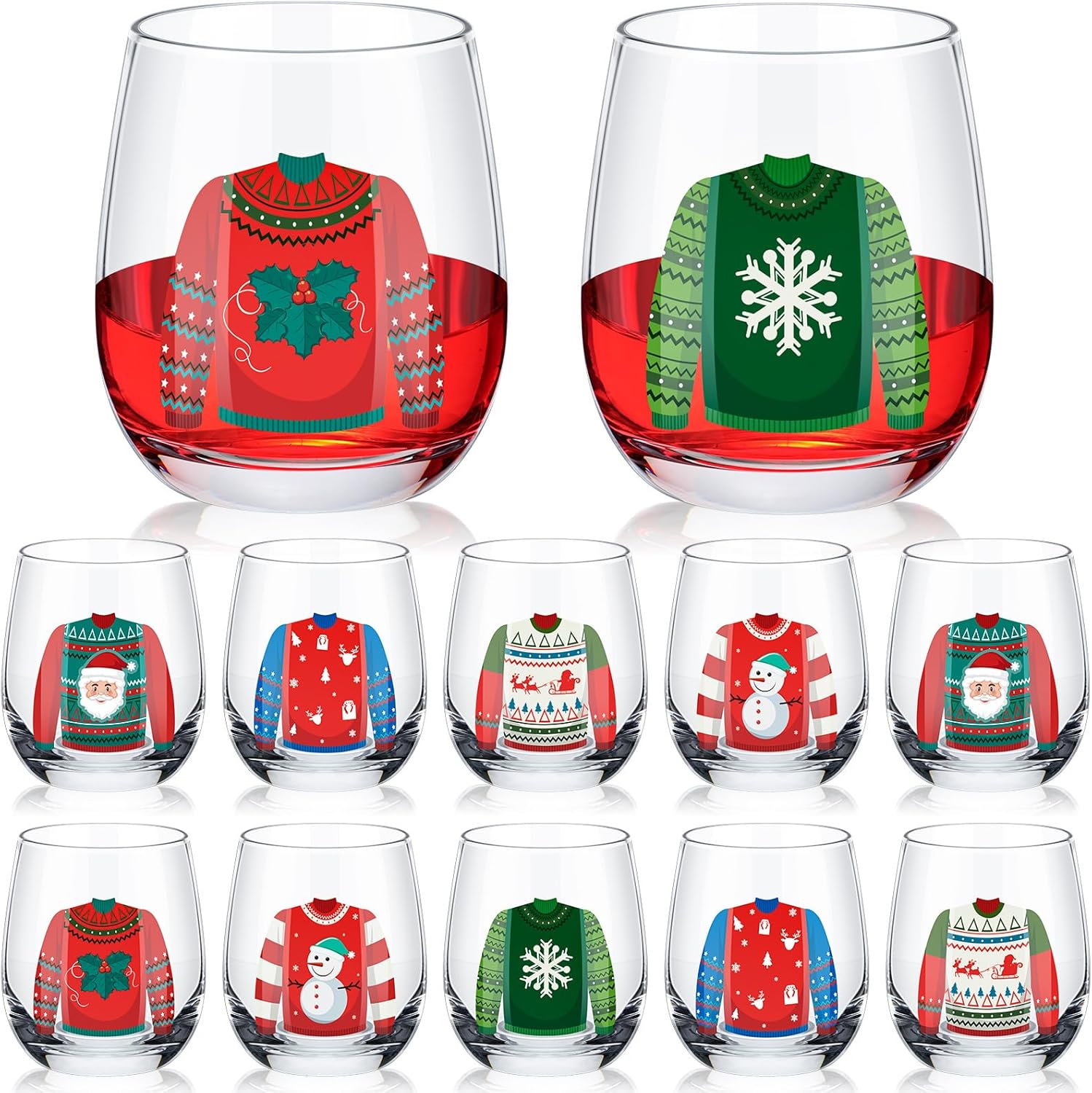 12 Pcs Christmas Wine Glass Set for Festive Celebrations