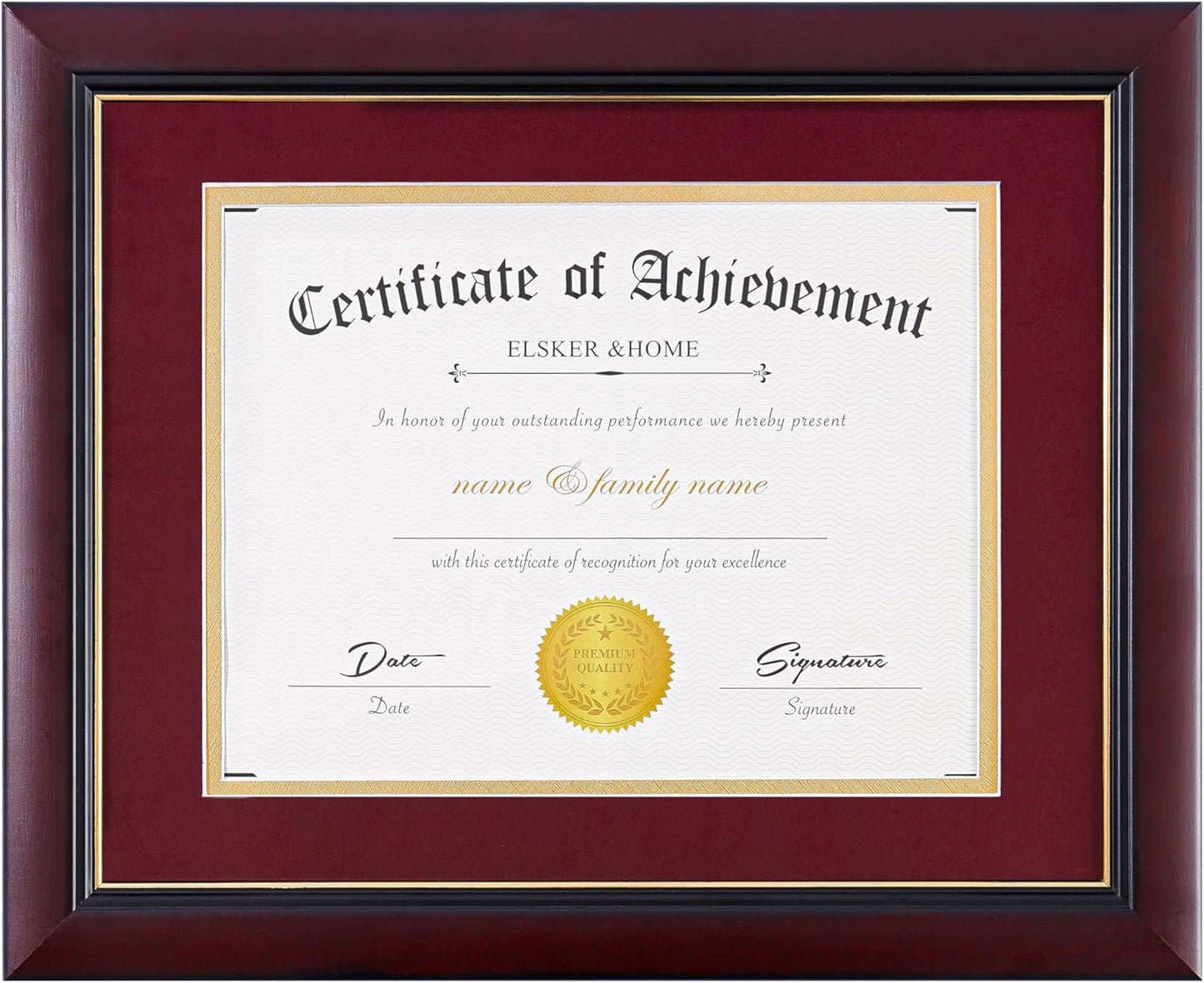 Elegant 8.5x11 Certificate Frame with Luxury Red Velvet Mat