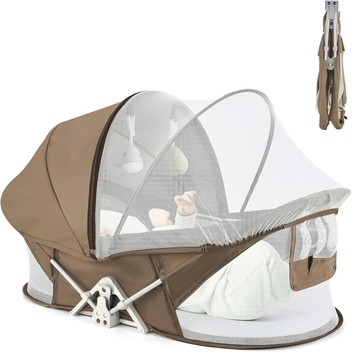 Portable Baby Bassinet Travel Bed with Mosquito Net & Canopy