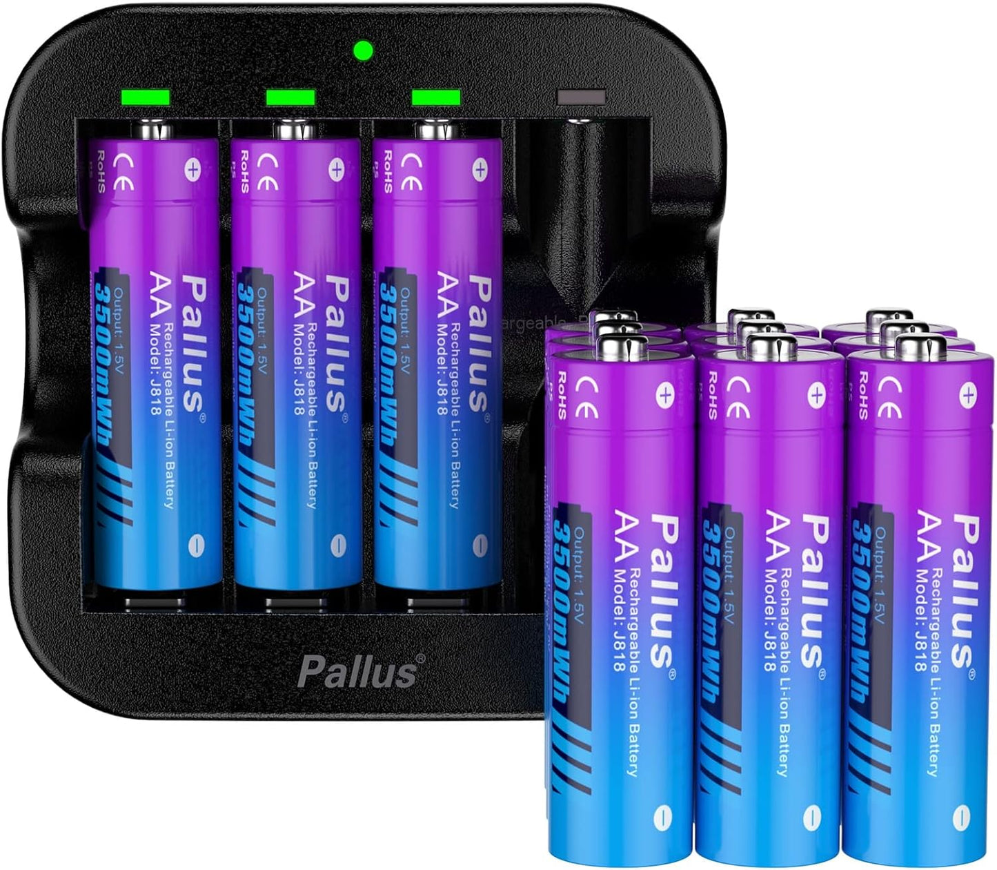Pallus 1.5v Lithium Rechargeable AA Batteries - 12 Pack High Capacity