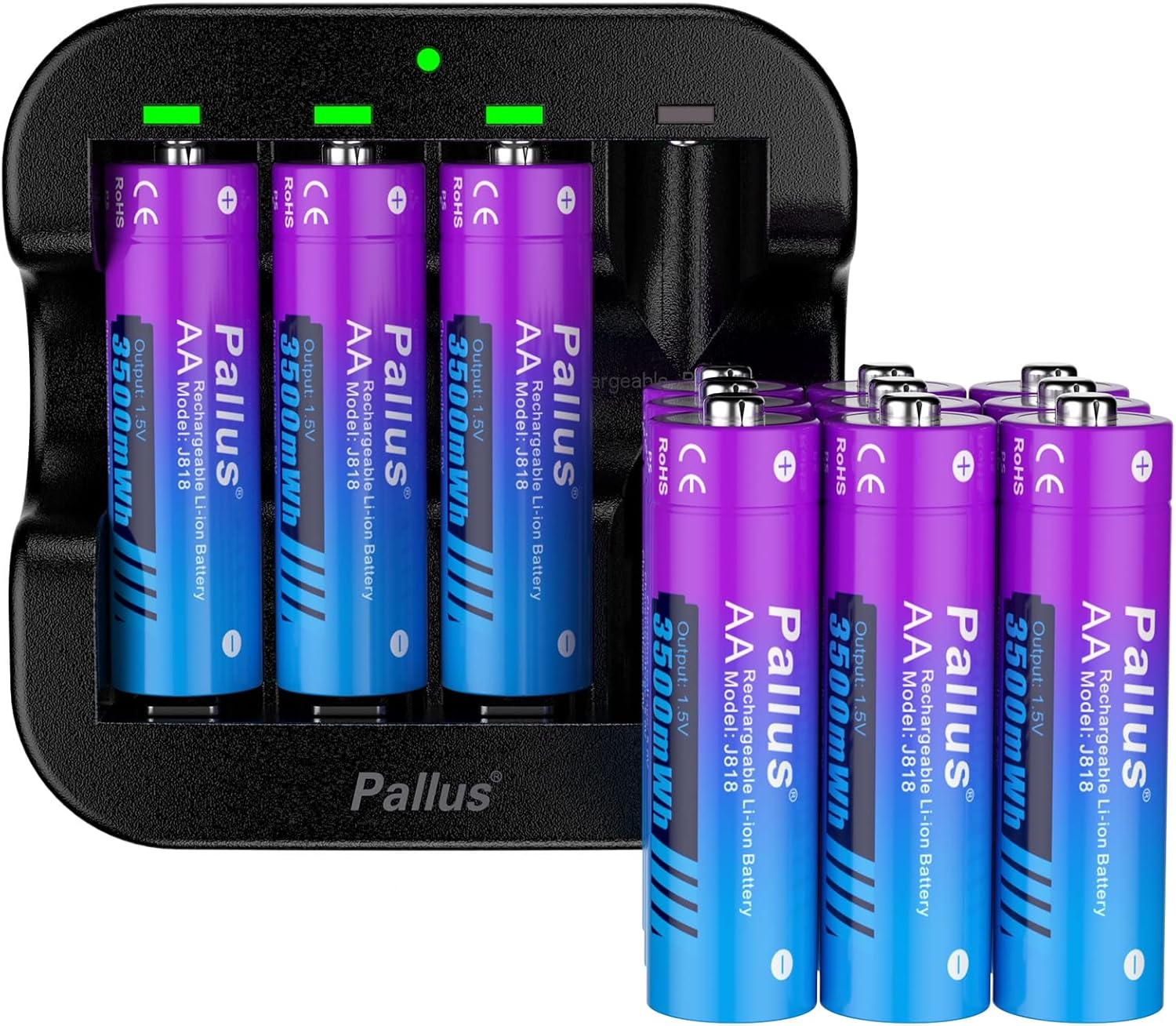 Pallus 1.5v Lithium Rechargeable AA Batteries - 12 Pack High Capacity