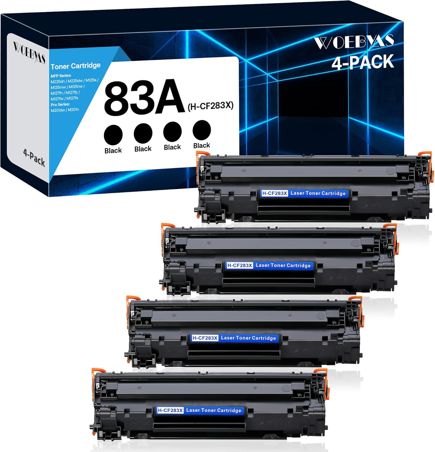 83A CF283A Black Toner Cartridge by WOEBYAS - 4-Pack