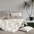 King Size Floral Cotton Comforter Set - Reversible Ivory Tan Botanical