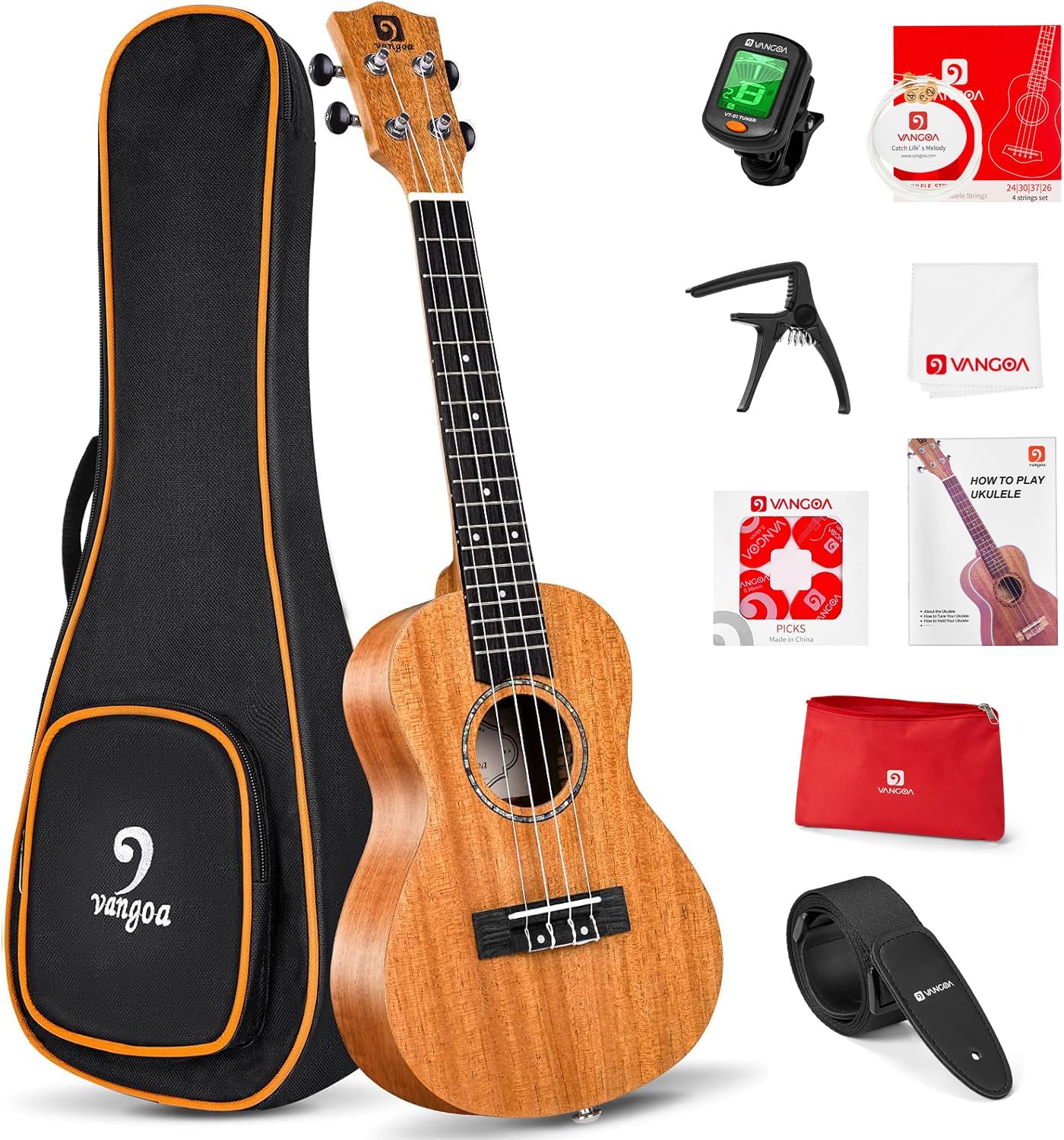 Vangoa Tenor Ukulele 26 Inch Mahogany Starter Bundle for Beginners