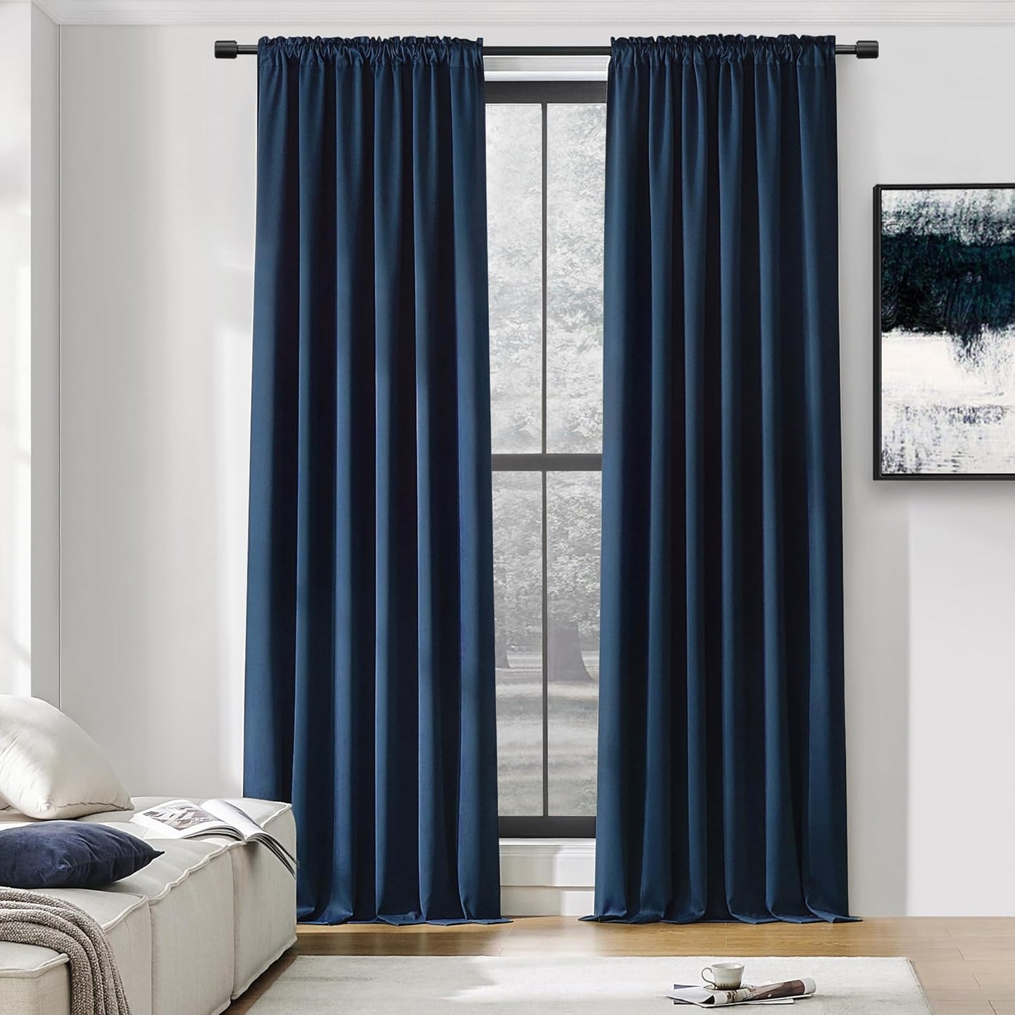 DONREN 96 Inches Long Dark Blue Blackout Curtains for Home