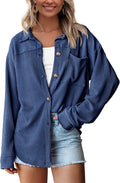 Women's Button Down Shirt Jacket - Oversized Textured Fall Top