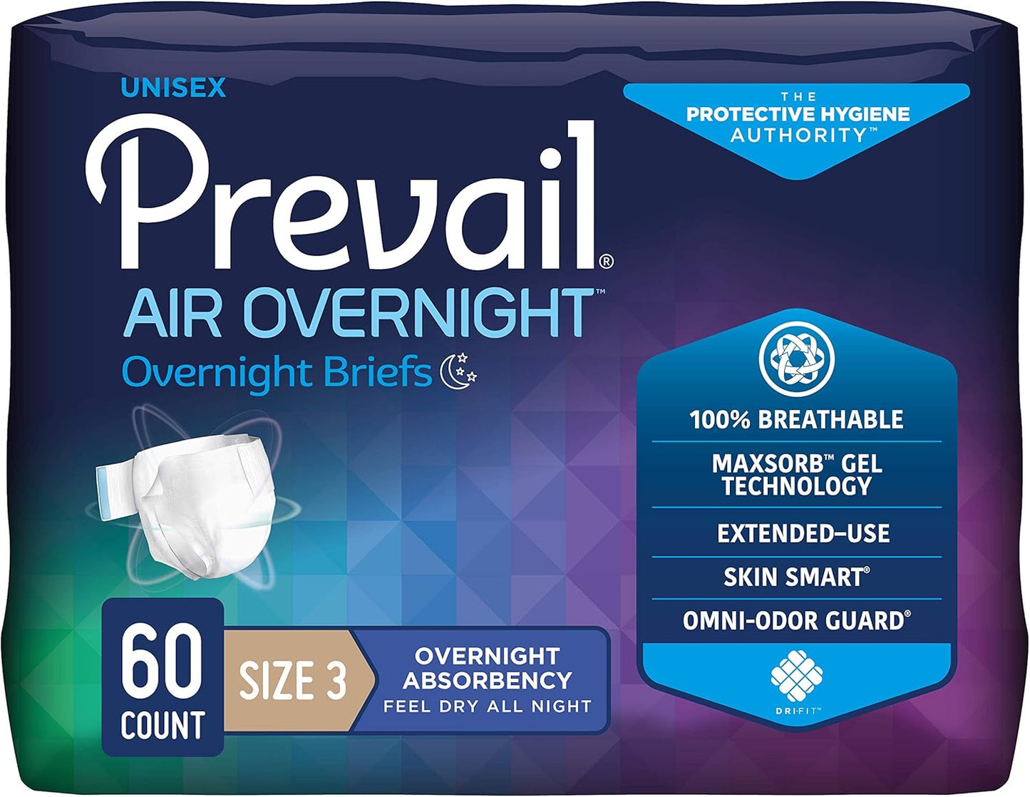 Prevail AIR Overnight Incontinence Briefs for Unisex Adults
