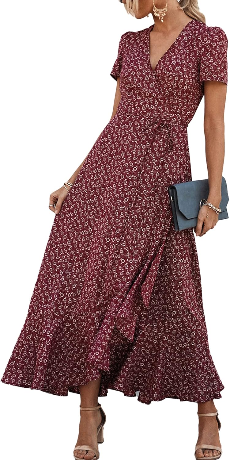 Floral Boho Maxi Dress for Women - Summer Casual Wrap Style