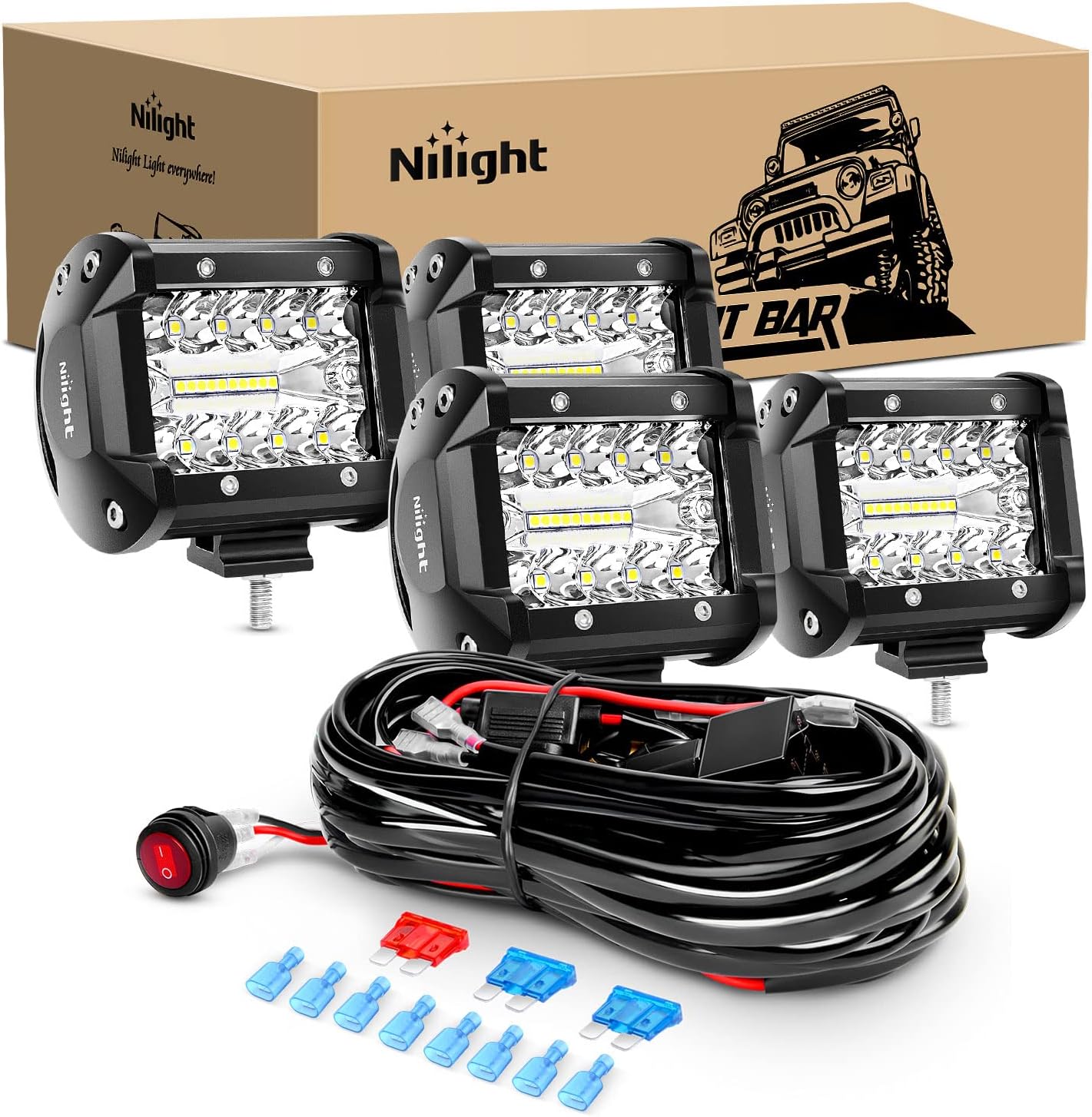 Nilight ZH416 4Inch 60W LED Pods Light Bar for Off Road Use