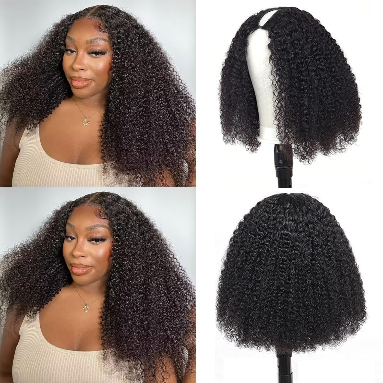Afro Kinky Curly Human Hair Wigs with Drawstring for Women