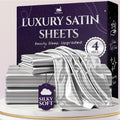SLEEP SANCTUARY Satin Sheets King Size - Cooling Striped Grey
