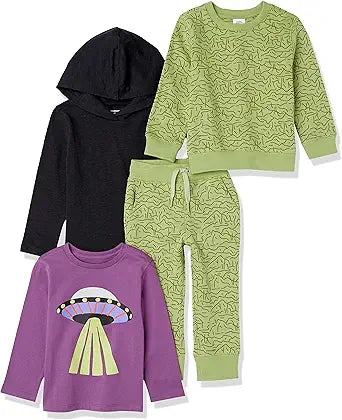 Boys and Toddlers' Long-Sleeve Outfit Set, Pack of 4 for Comfort