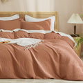 Waffle Weave Duvet Cover Set Queen Size Burnt Umber - Ultra Soft