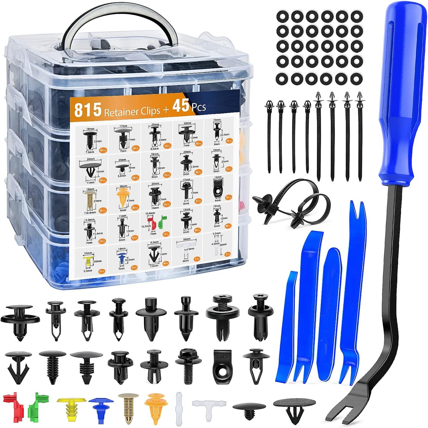 860 Pcs Car Clips & Fasteners Assortment w/ Remover - Easy Auto Repair Kit