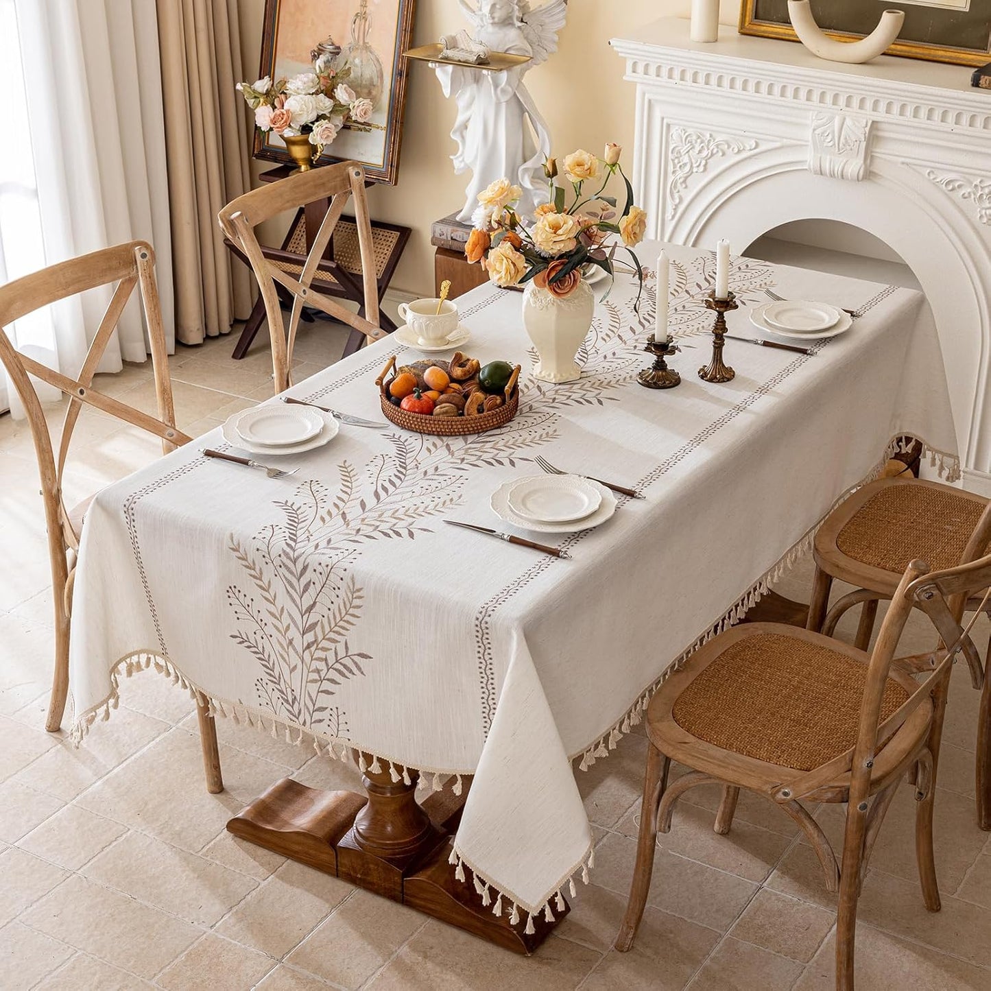 Waterproof Linen Tablecloth for Rectangle Tables 55ftin x 102ftin
