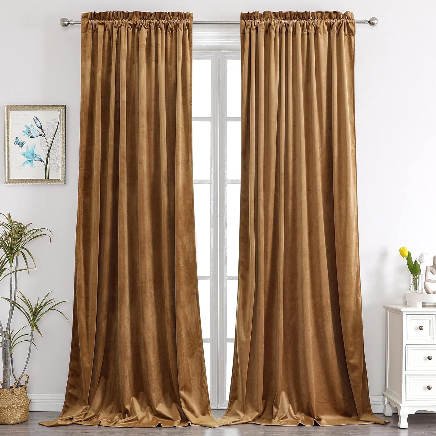 Benedeco Camel Velvet Curtains for Bedroom and Living Room