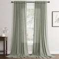 Sage Green Curtains 90 in Length 2 Panels - Light Filtering Linen Look