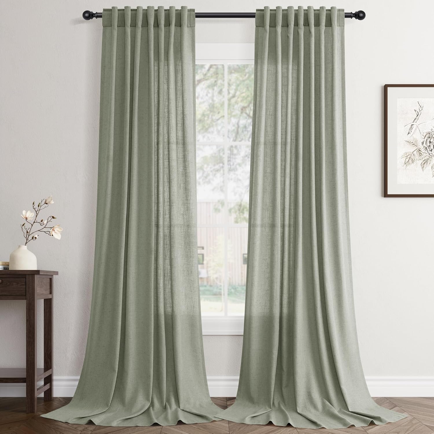 Sage Green Curtains 90 Inch Length for Bedroom and Living Room