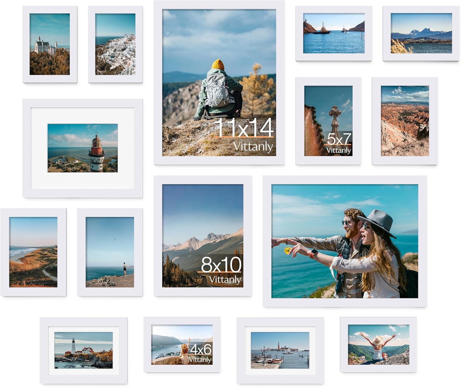 Vittanly Picture Frames Set of 16 for Stunning Gallery Walls