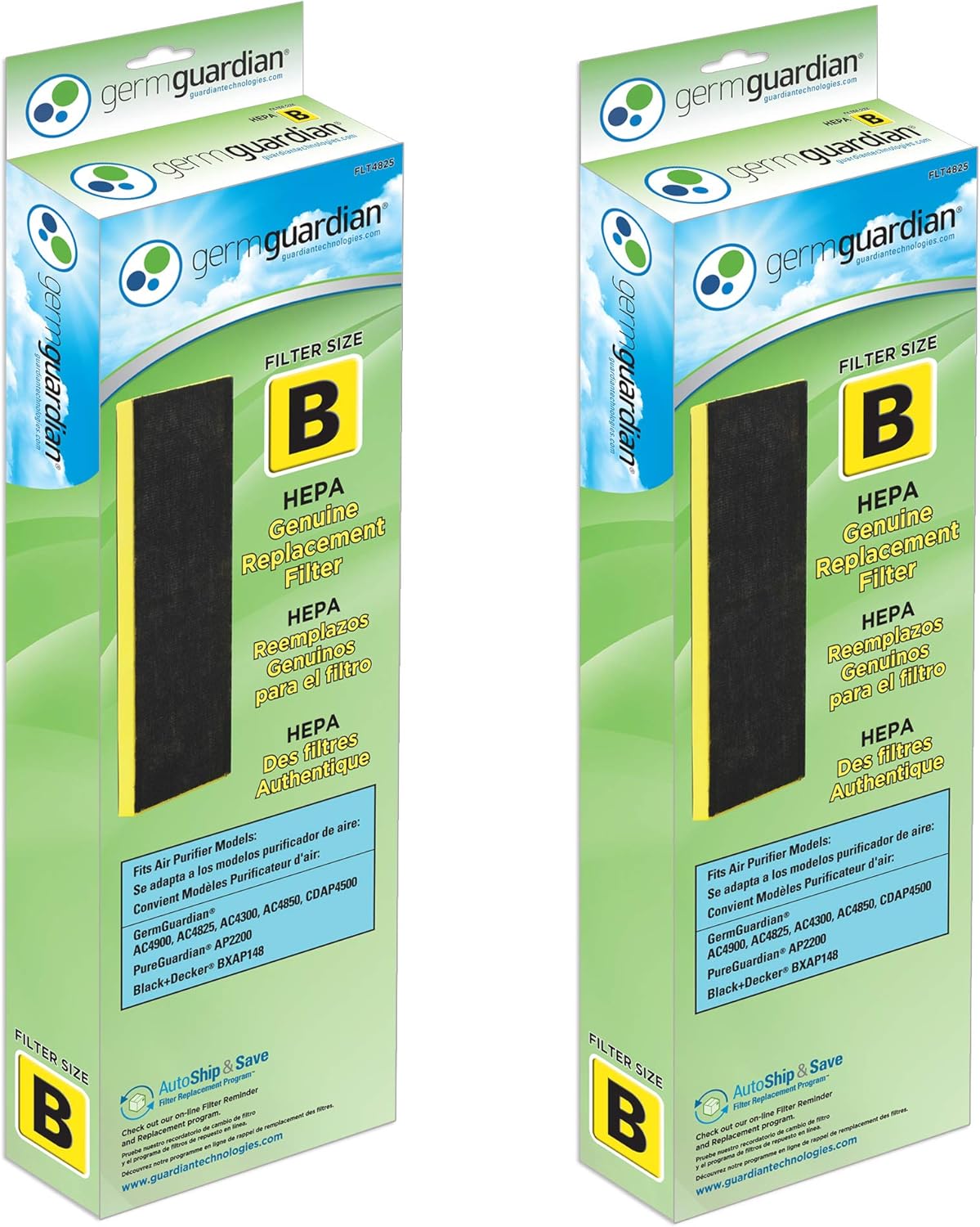GermGuardian HEPA Pure Filter B for Air Purifiers, 2-Pack