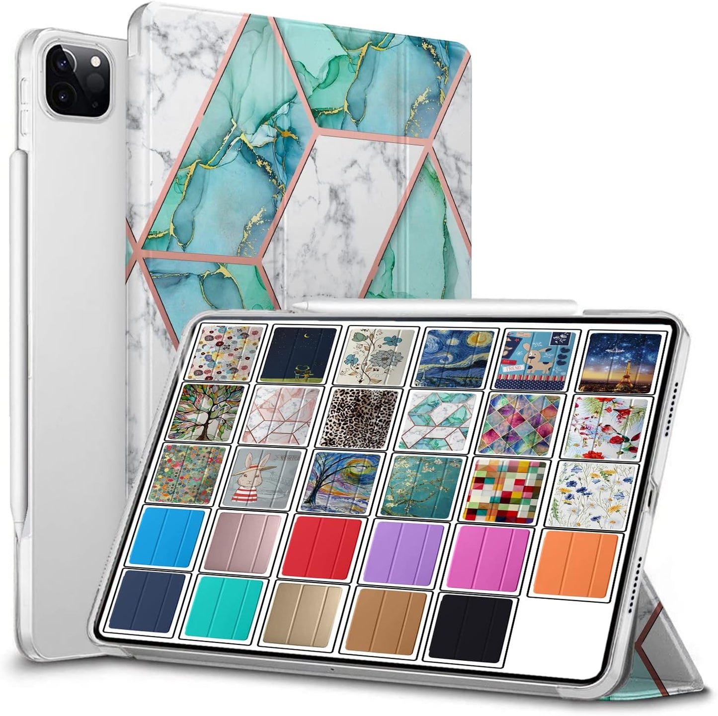 DuraSafe iPad Pro 12.9 Inch Case with Dual Angle Stand - Green Marble