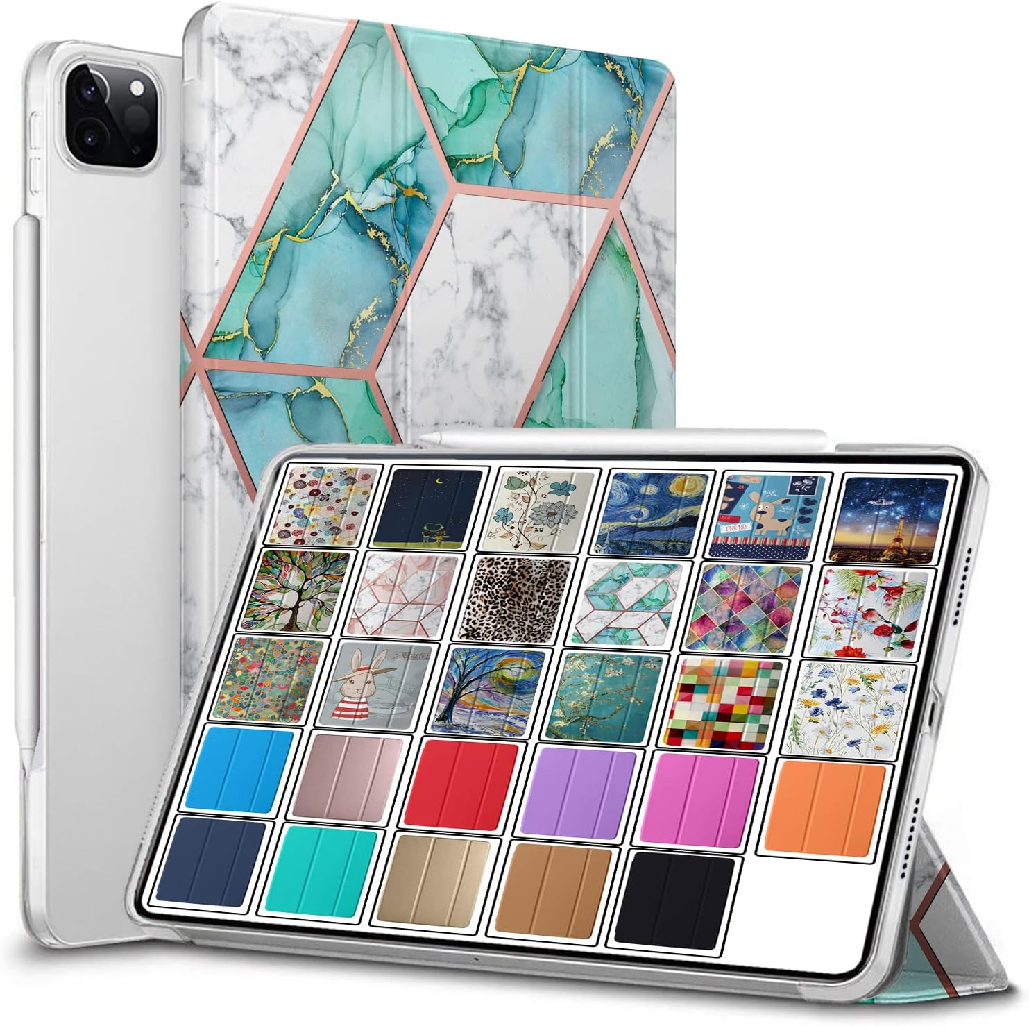 DuraSafe iPad Pro 12.9 Inch Case with Dual Angle Stand - Green Marble