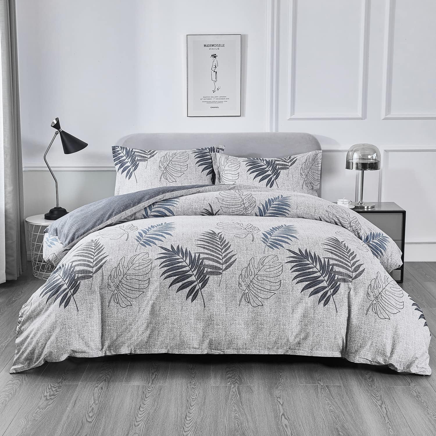 OAITE Duvet Cover Set: 100% Cotton Leaf Pattern Bedding Set