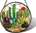 Stained Glass Window Hanging Cactus Suncatcher 11.8x11.8 in - Colorful