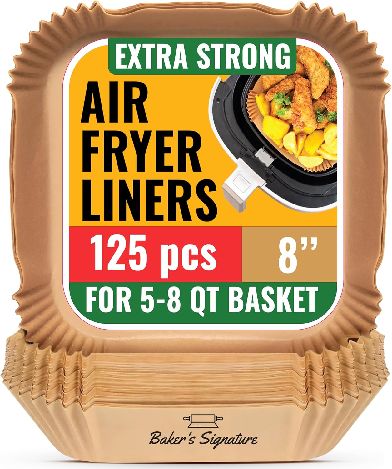 125 Non-Stick Air Fryer Liners for Easy Cleanup, 8 Square