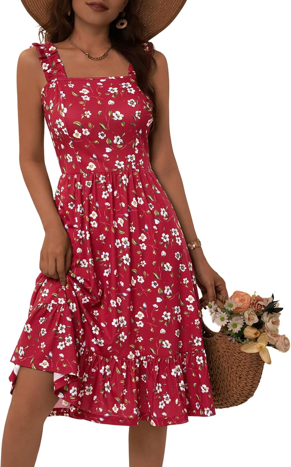 ZABERRY Womens Summer Midi Dress with Cute Floral Design