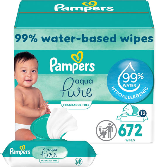 Pampers Aqua Pure Baby Wipes - Hypoallergenic & Unscented - 672 Wipes