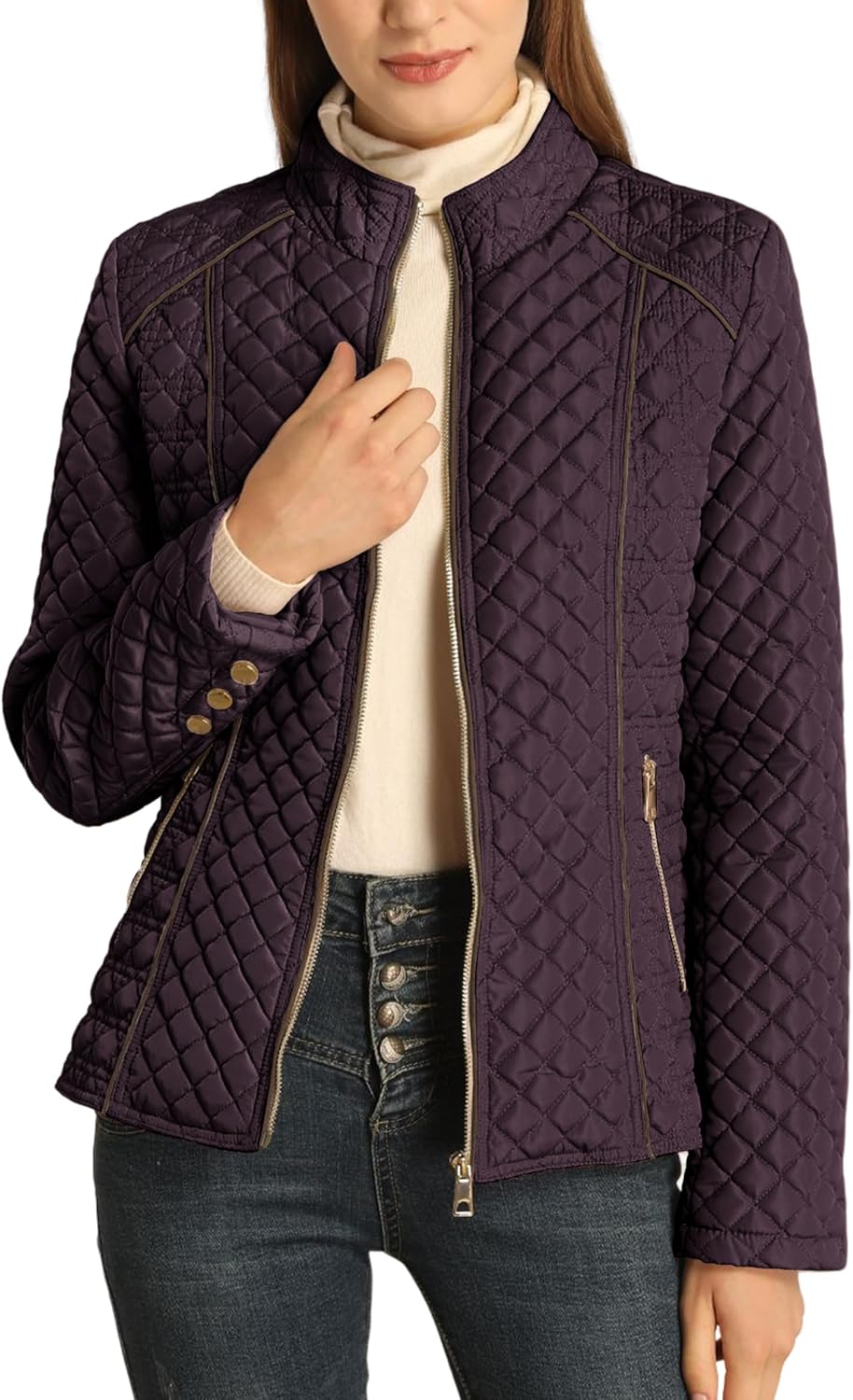 Stylish Women's Stand Collar Lightweight Quilted Puffer Jacket