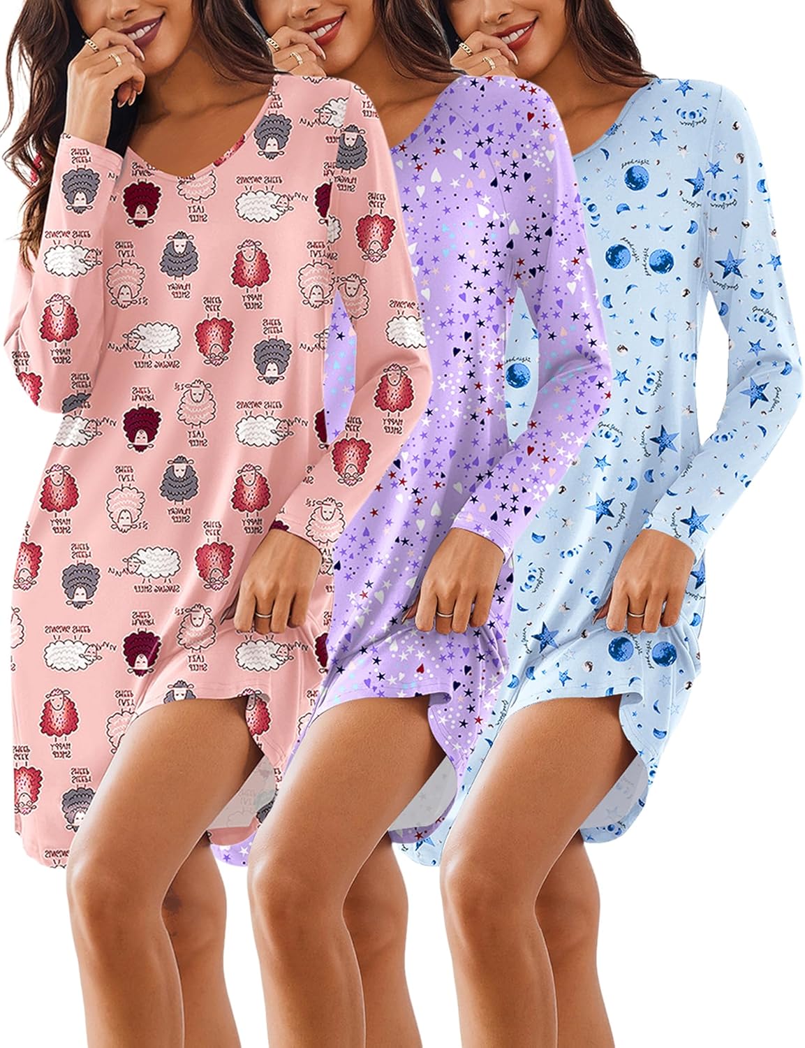 Ekouaer 3 Pack Women's Nightgowns for Comfy Sleep and Relaxation