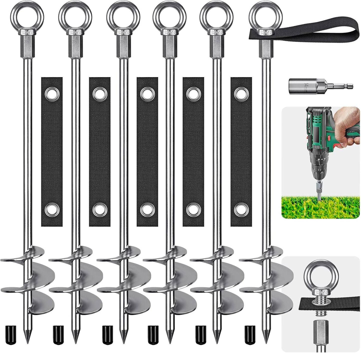 24ft' Heavy Duty Ground Anchors for Trampolines and More