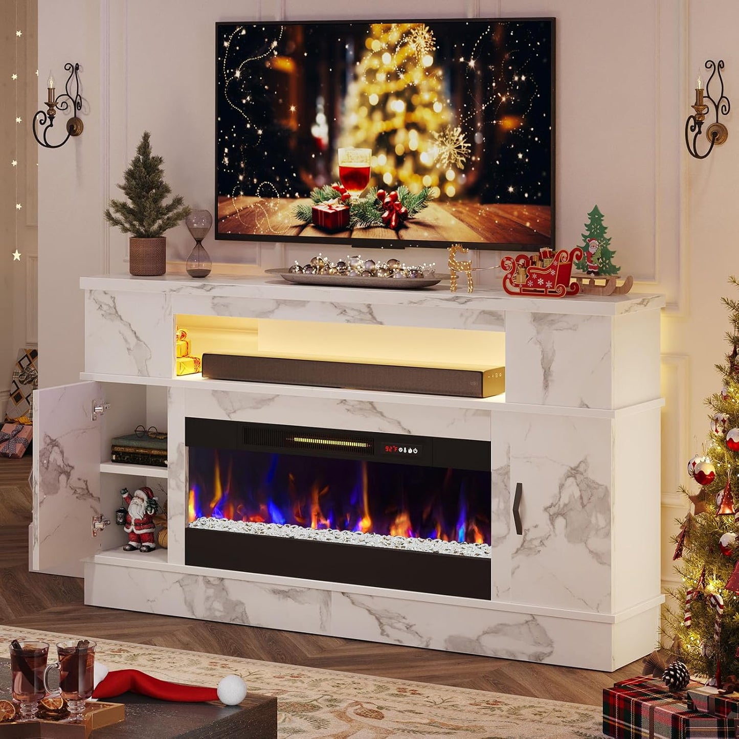 63 Tall LED Fireplace TV Stand - Modern Entertainment Center