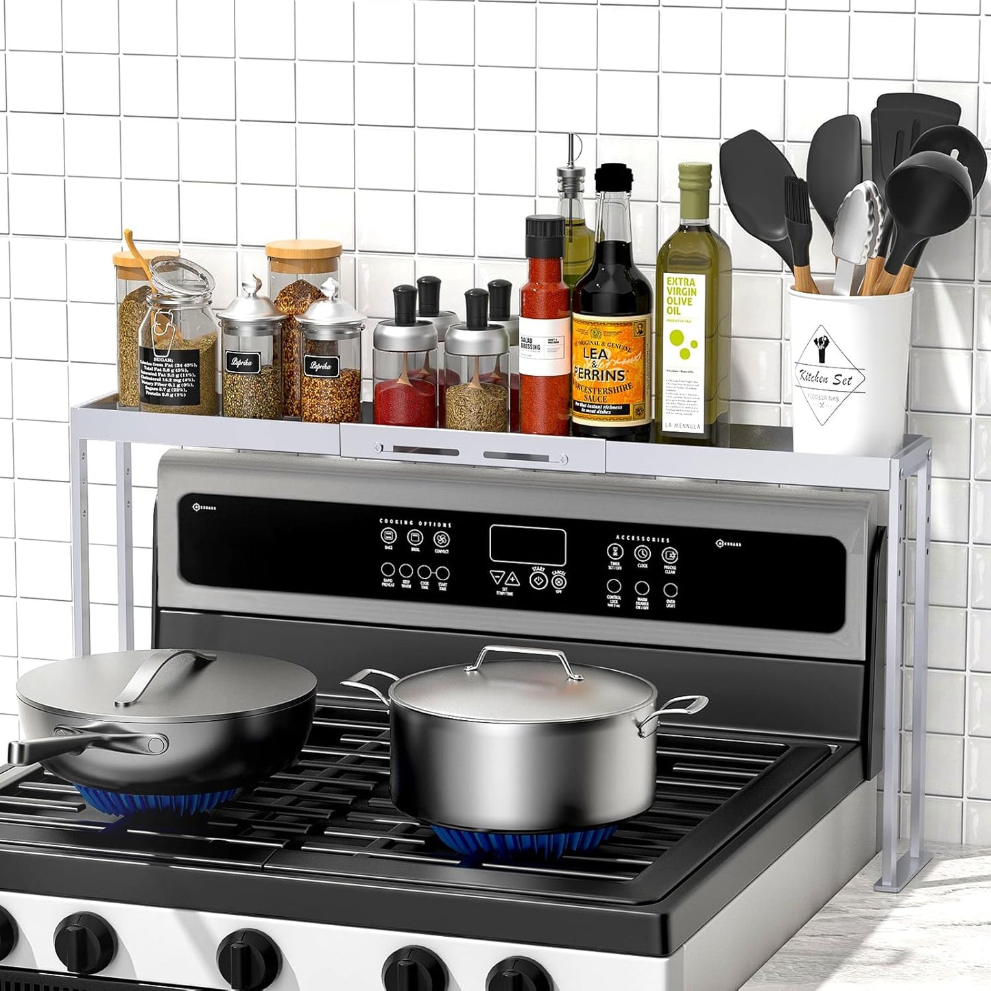 Adjustable Over the Stove Shelf for Spice Rack Organization