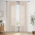 Beige Linen Back Tab Curtains 84 in Long Panels Set - Semi Sheer